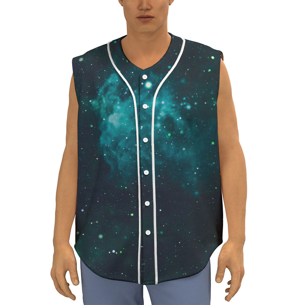Dark Teal Galaxy Space Print Sleeveless Baseball Jersey