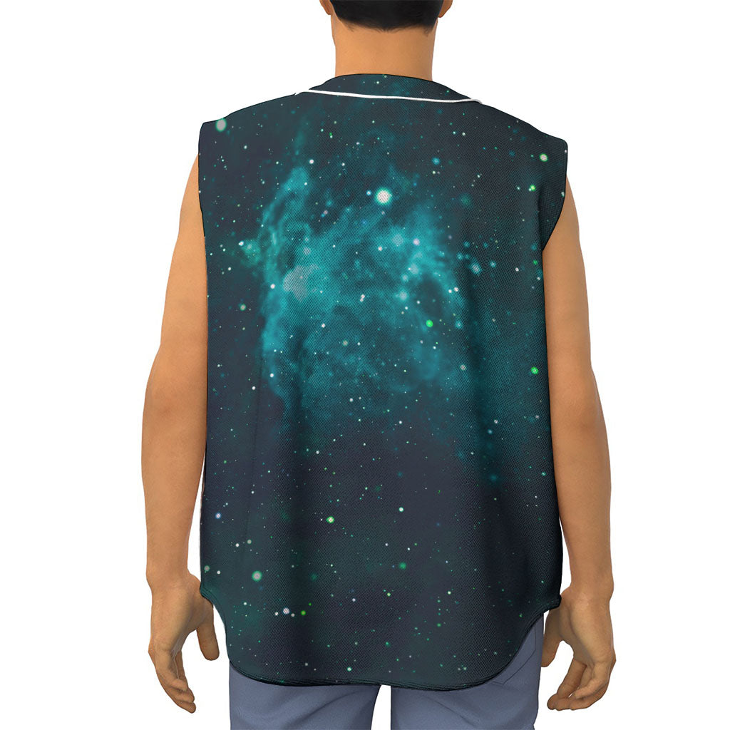 Dark Teal Galaxy Space Print Sleeveless Baseball Jersey