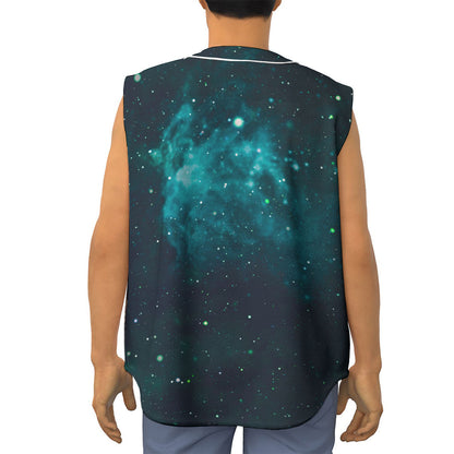 Dark Teal Galaxy Space Print Sleeveless Baseball Jersey