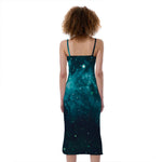 Dark Teal Galaxy Space Print Slim Fit Midi Cami Dress