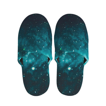 Dark Teal Galaxy Space Print Slippers