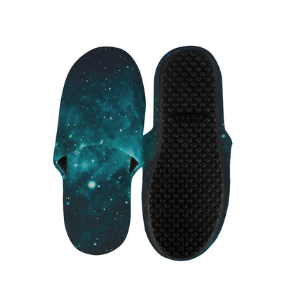 Dark Teal Galaxy Space Print Slippers