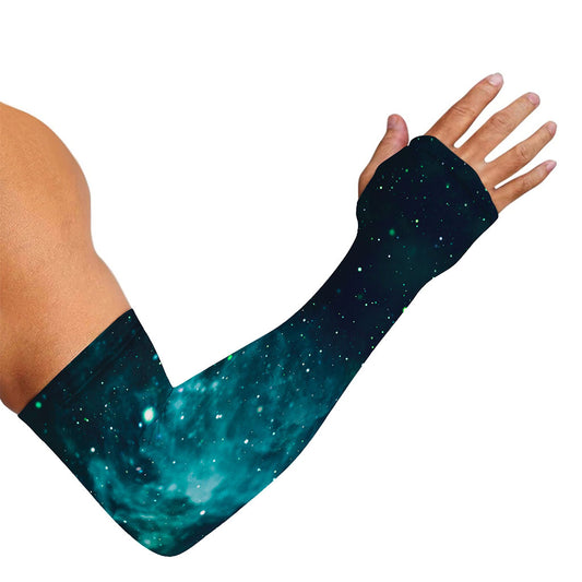 Dark Teal Galaxy Space Print Sun Protection Arm Sleeves