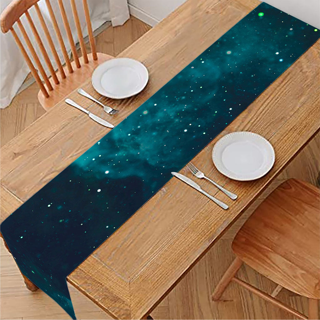 Dark Teal Galaxy Space Print Table Runner