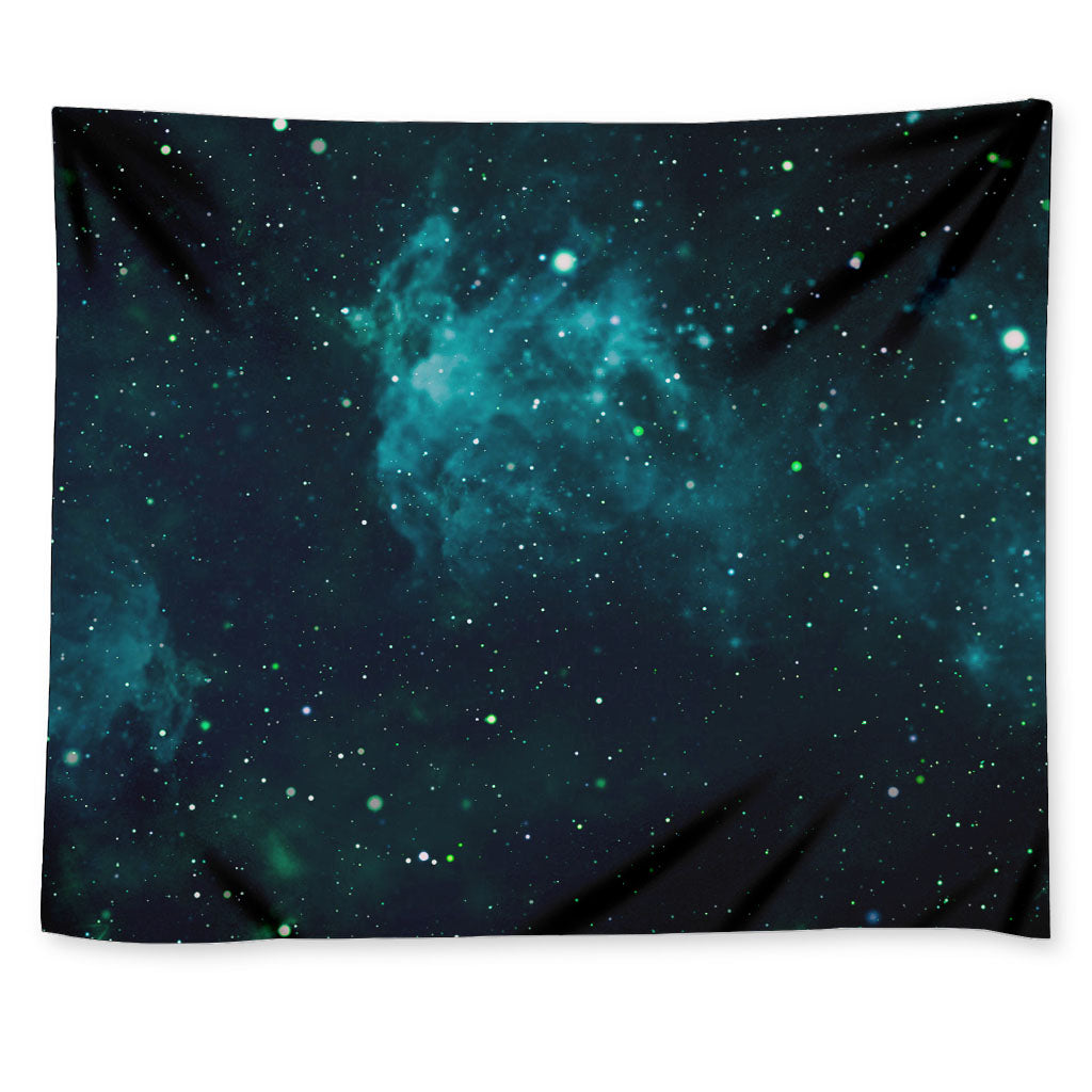 Dark Teal Galaxy Space Print Tapestry