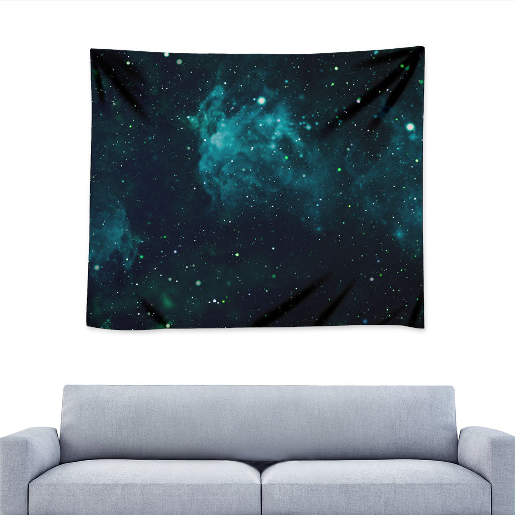 Dark Teal Galaxy Space Print Tapestry