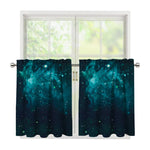Dark Teal Galaxy Space Print Tier Curtains