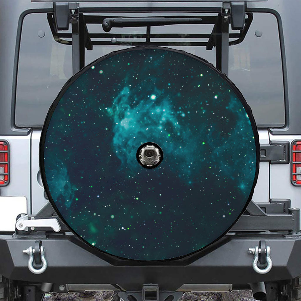 Dark Teal Galaxy Space Print Tire Cover With Camera Hole