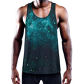 Dark Teal Galaxy Space Print Men's Workout Tank Top