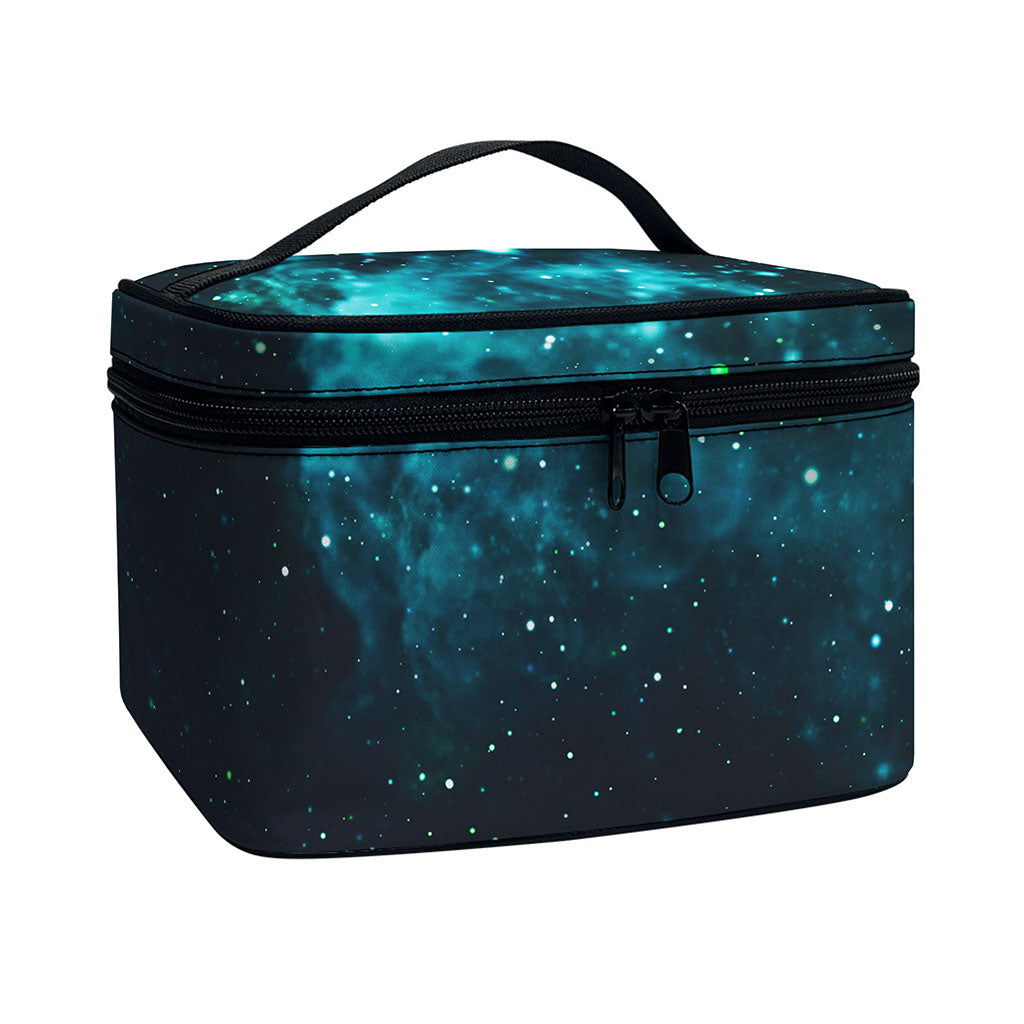 Dark Teal Galaxy Space Print Travel Makeup Bag