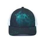 Dark Teal Galaxy Space Print White Mesh Trucker Cap