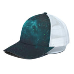 Dark Teal Galaxy Space Print White Mesh Trucker Cap