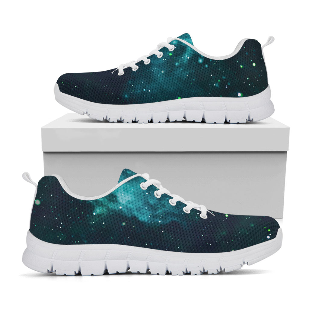 Dark Teal Galaxy Space Print White Running Shoes