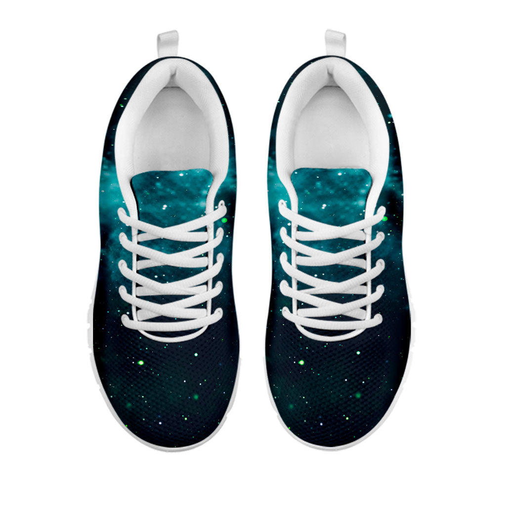 Dark Teal Galaxy Space Print White Running Shoes