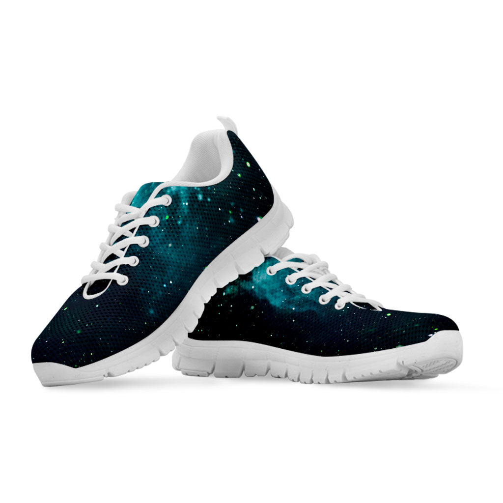 Dark Teal Galaxy Space Print White Running Shoes