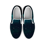 Dark Teal Galaxy Space Print White Slip On Sneakers
