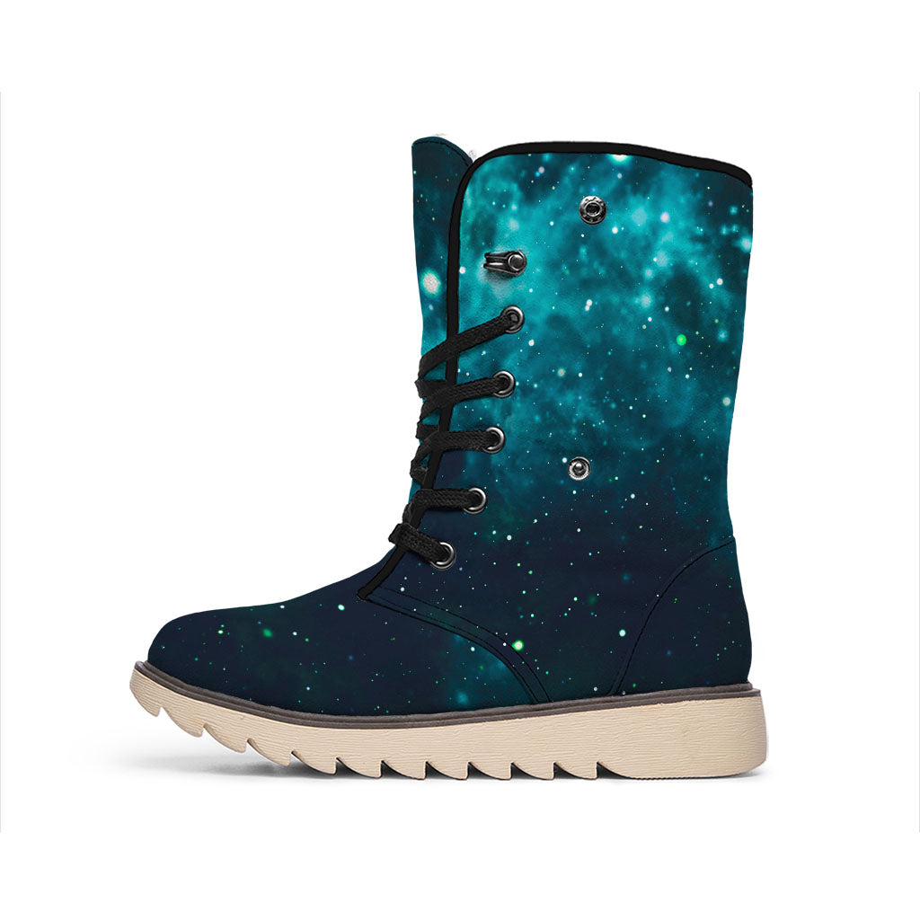 Dark Teal Galaxy Space Print Winter Boots