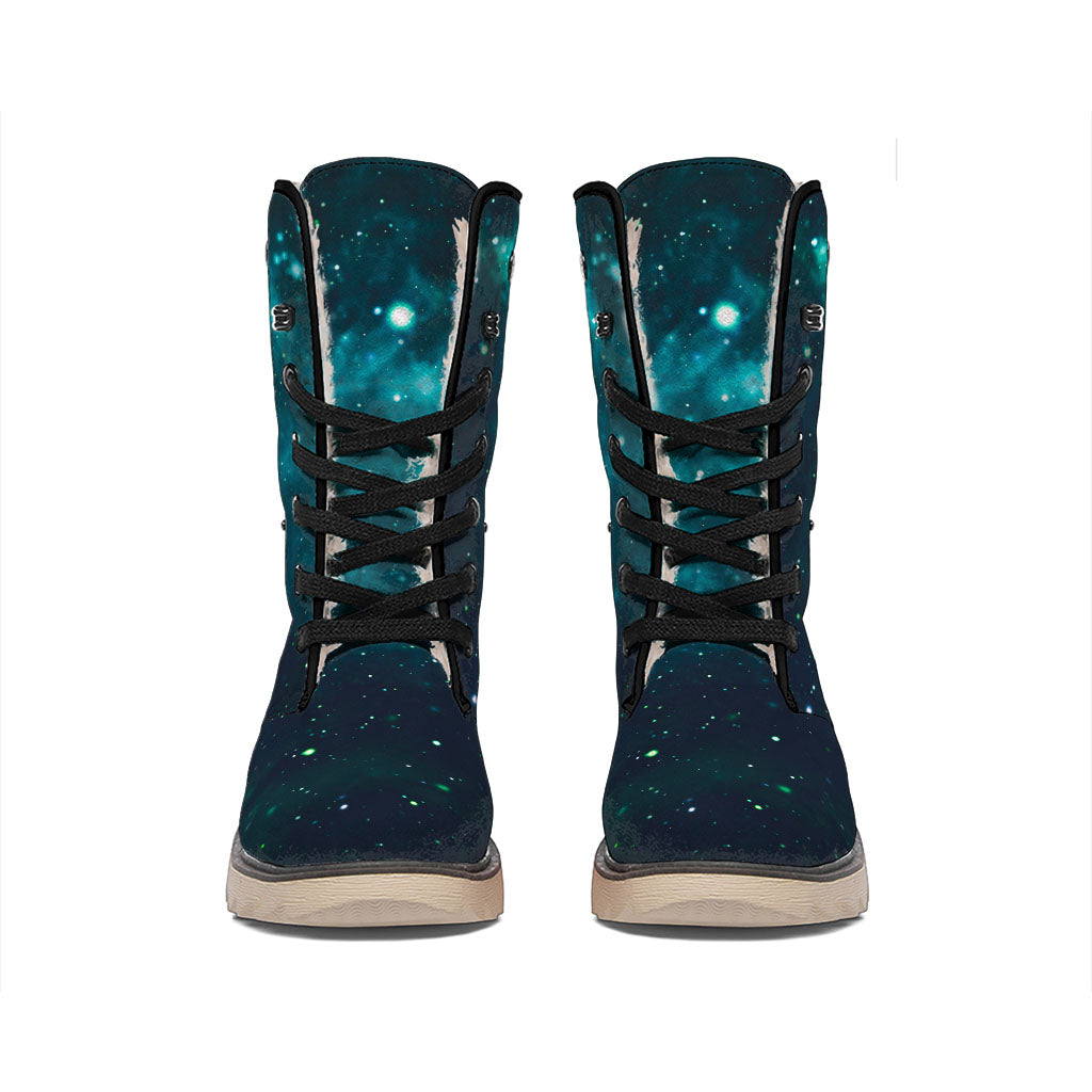 Dark Teal Galaxy Space Print Winter Boots