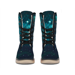 Dark Teal Galaxy Space Print Winter Boots