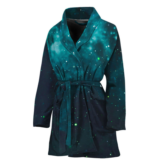 Dark Teal Galaxy Space Print Women's Bathrobe