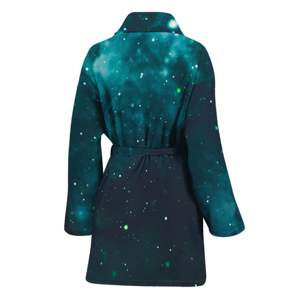 Dark Teal Galaxy Space Print Women's Bathrobe