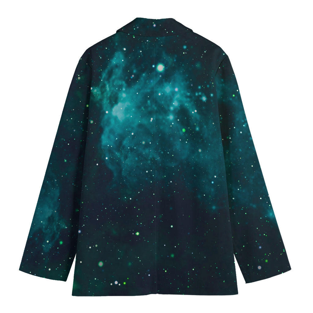 Dark Teal Galaxy Space Print Women's Blazer