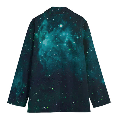 Dark Teal Galaxy Space Print Women's Blazer