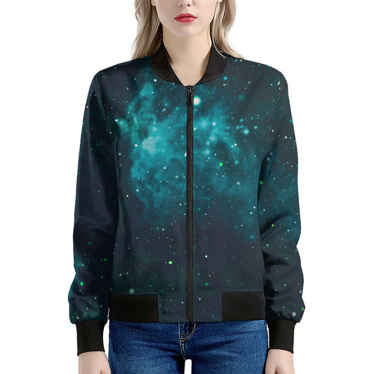 Dark Teal Galaxy Space Print Women's Bomber Jacket