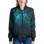 Dark Teal Galaxy Space Print Women's Bomber Jacket