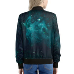 Dark Teal Galaxy Space Print Women's Bomber Jacket