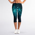 Dark Teal Galaxy Space Print Women's Capri Leggings