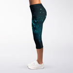 Dark Teal Galaxy Space Print Women's Capri Leggings