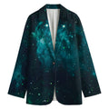 Dark Teal Galaxy Space Print Women's Cotton Blazer