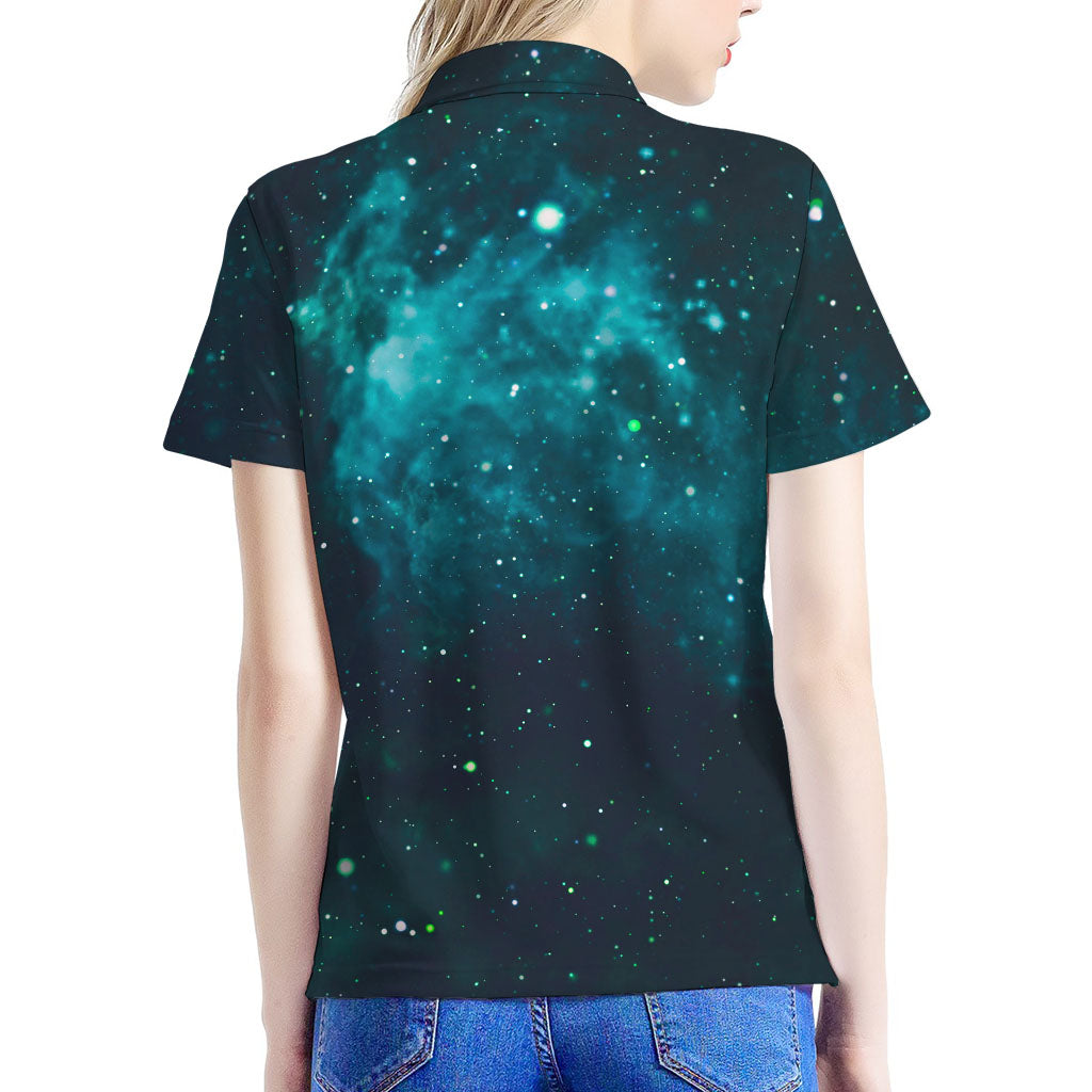 Dark Teal Galaxy Space Print Women's Polo Shirt