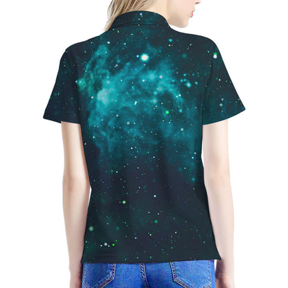 Dark Teal Galaxy Space Print Women's Polo Shirt