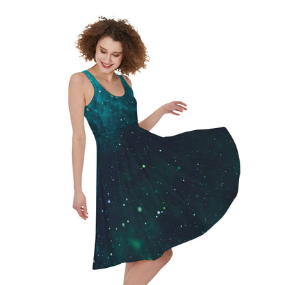 Dark Teal Galaxy Space Print Women's Sleeveless Dress