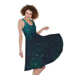 Dark Teal Galaxy Space Print Women's Sleeveless Dress