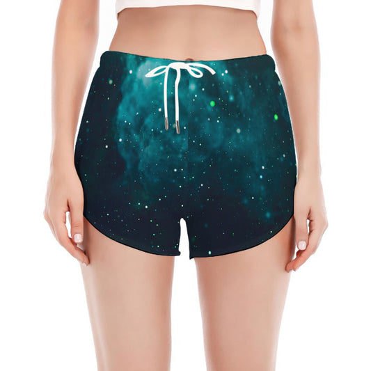 Dark Teal Galaxy Space Print Women's Split Running Shorts