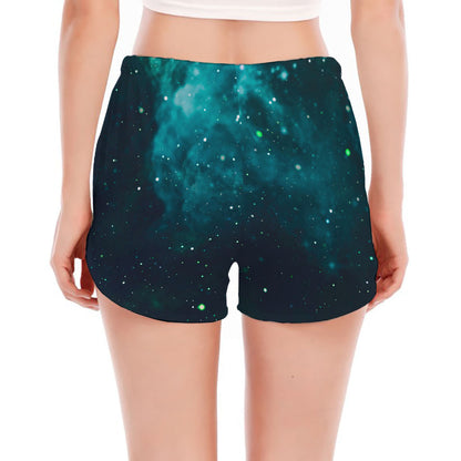 Dark Teal Galaxy Space Print Women's Split Running Shorts