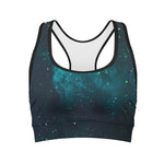 Dark Teal Galaxy Space Print Women's Sports Bra