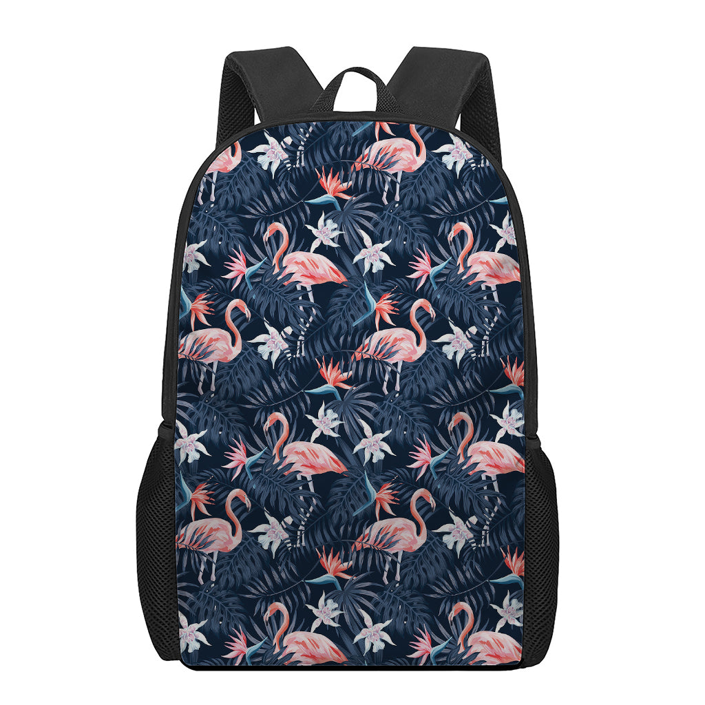 Dark Tropical Flamingo Pattern Print 17 Inch Backpack