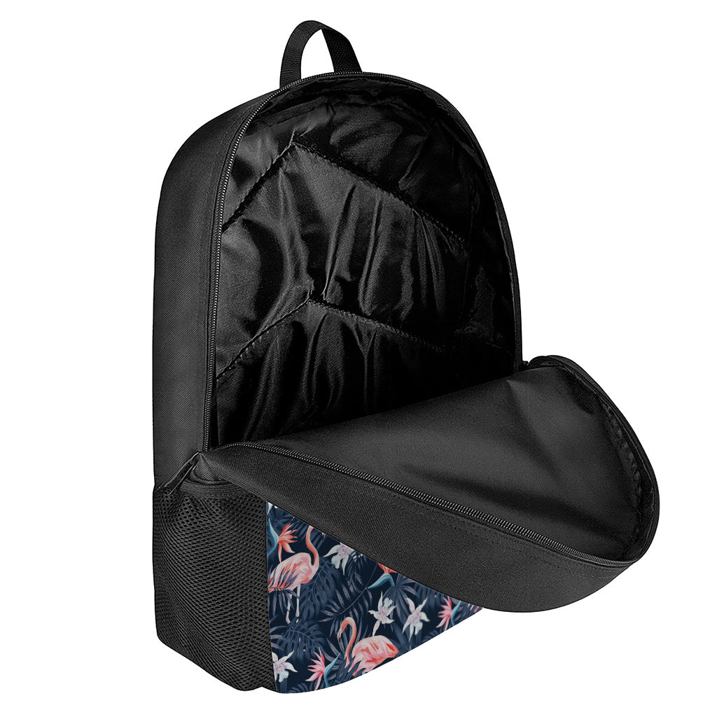 Dark Tropical Flamingo Pattern Print 17 Inch Backpack