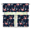 Dark Tropical Flamingo Pattern Print 3 Piece Kitchen Curtains