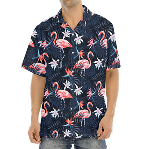 Dark Tropical Flamingo Pattern Print Aloha Shirt