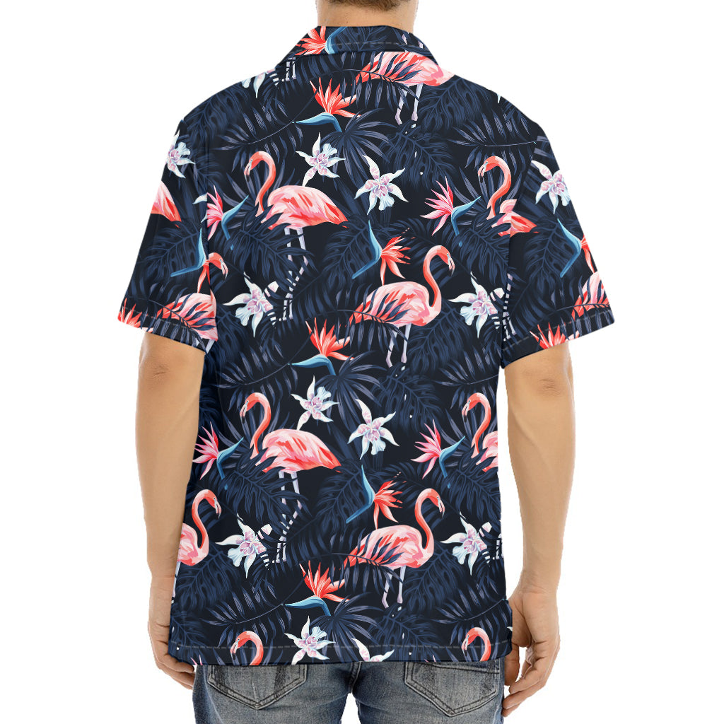 Dark Tropical Flamingo Pattern Print Aloha Shirt