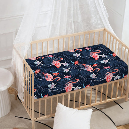 Dark Tropical Flamingo Pattern Print Baby Crib Sheet