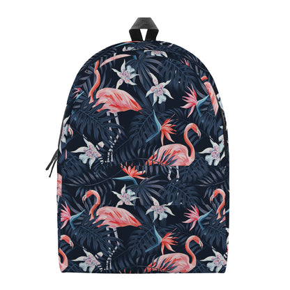 Dark Tropical Flamingo Pattern Print Backpack