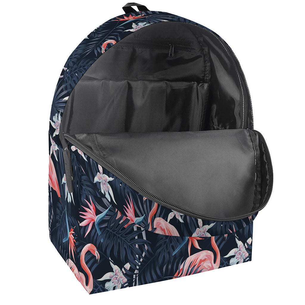 Dark Tropical Flamingo Pattern Print Backpack