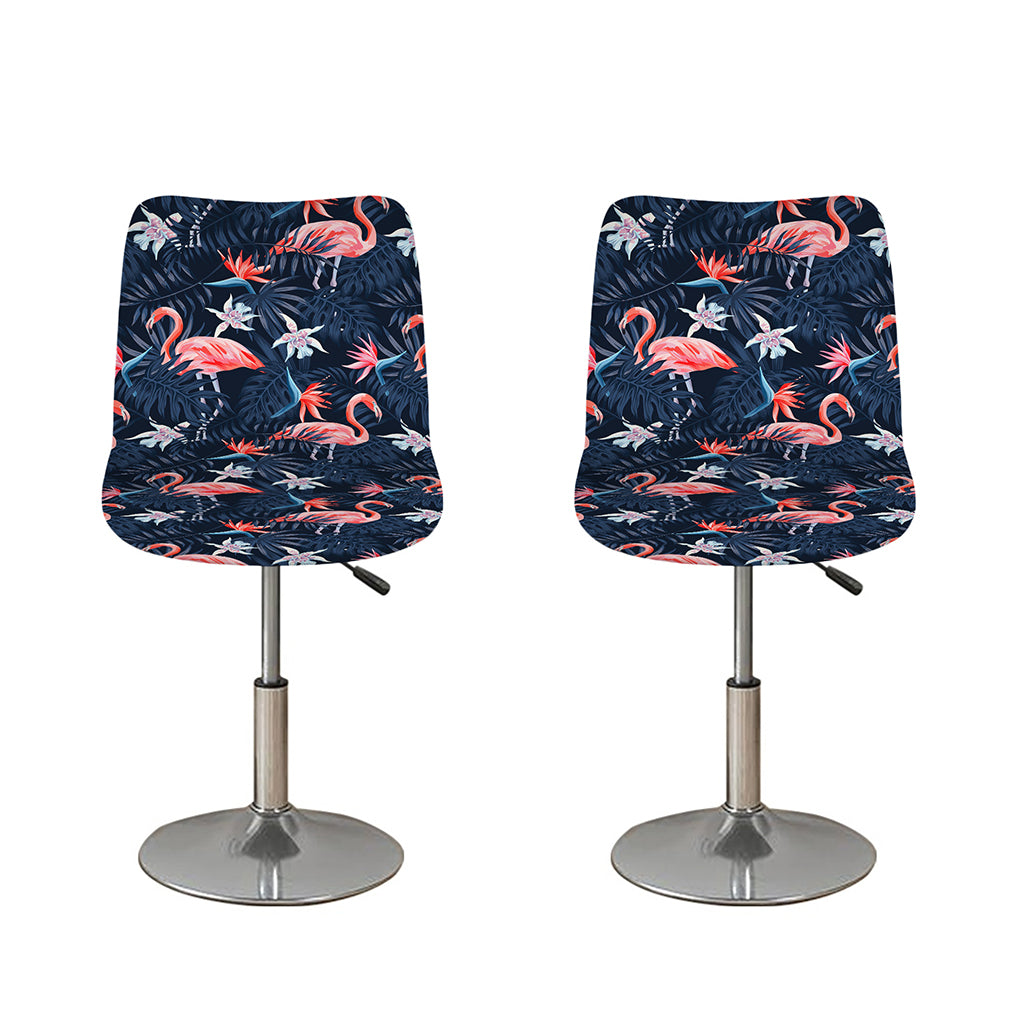 Dark Tropical Flamingo Pattern Print Bar Stool Covers
