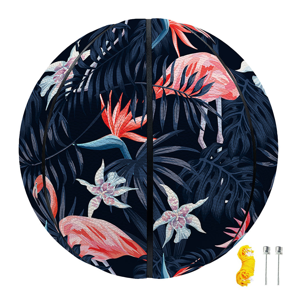 Dark Tropical Flamingo Pattern Print Basketball